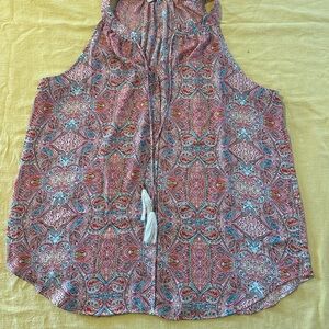 Rose & Olive Red Sleeveless Tank Top with Tie Front and Relaxed Fit